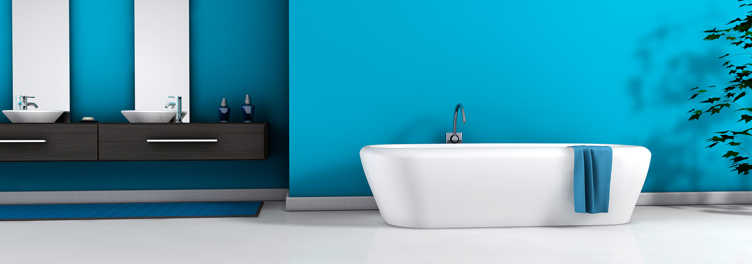 3D Render of a Bathroom with Blue Walls